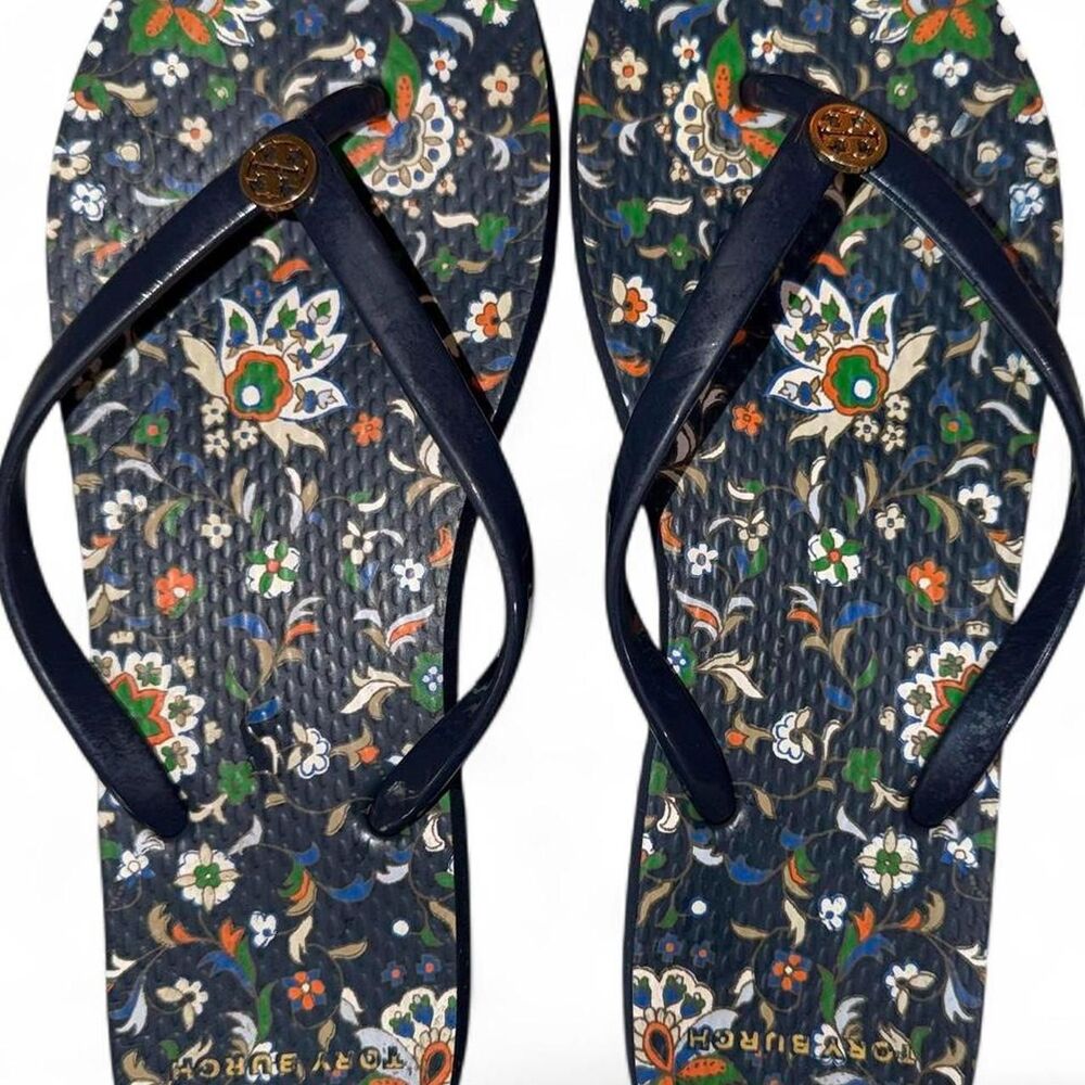 Tory Burch Blue Floral Flip Flop Thong Sandals Size 8
